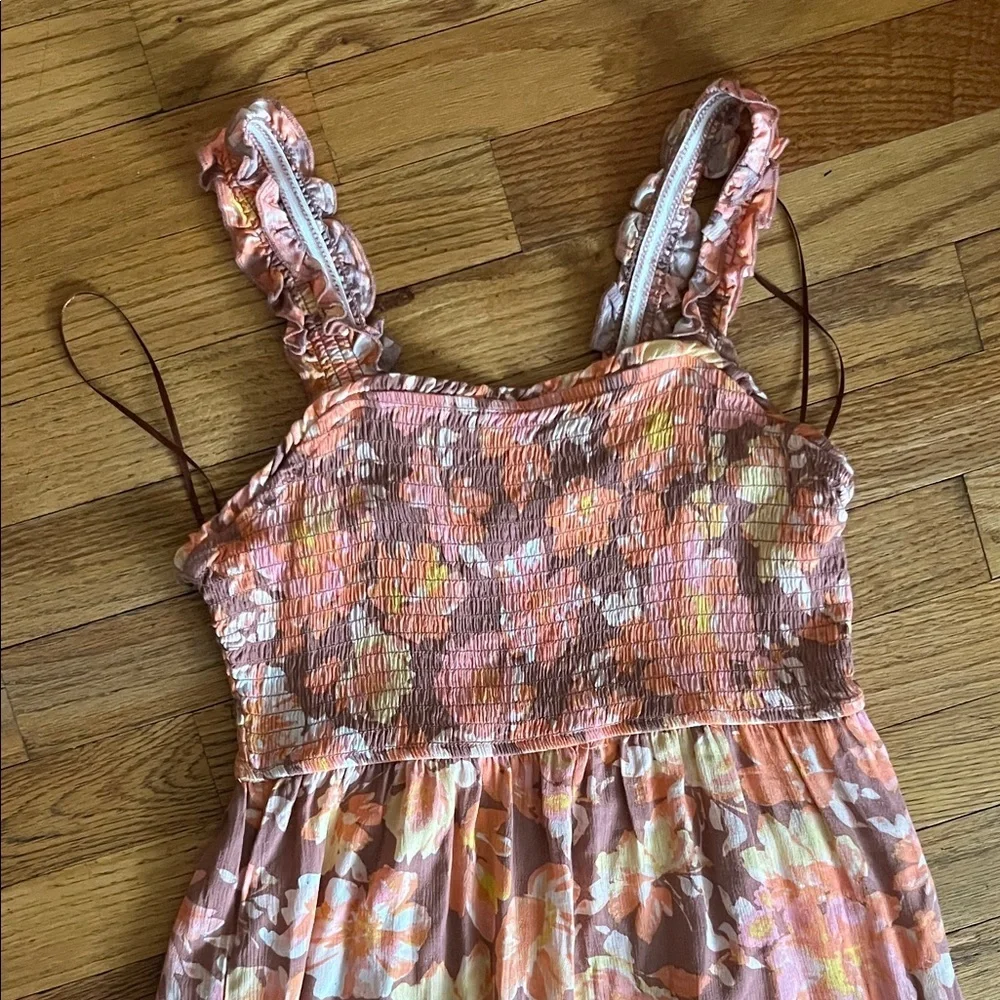 Pink Rose Rust Floral Maxi Skirt with Pink and Cream Blooms